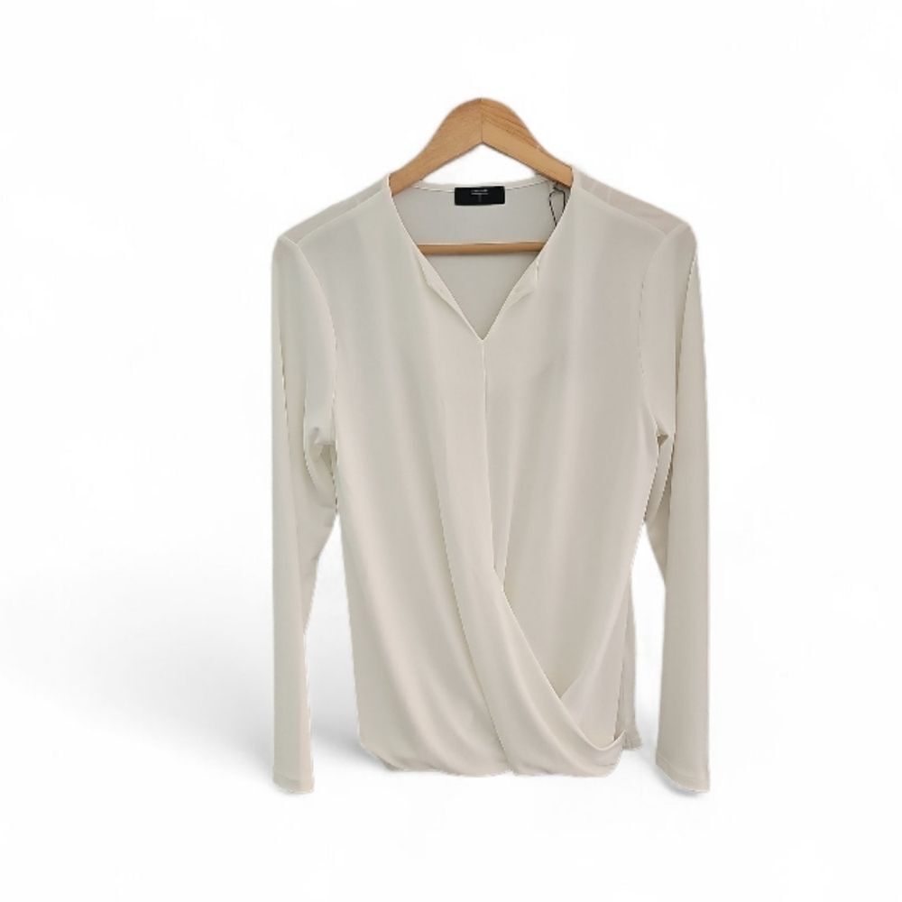 Tahari White Draped V Neck Blouse Women’s M Minimalist Workwear Top NWT - Picture 2 of 15